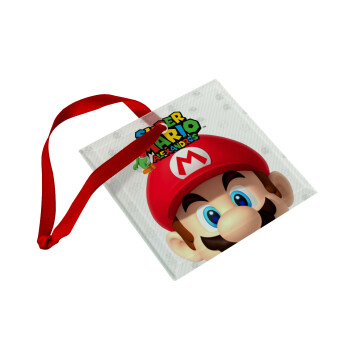 Super mario head, Christmas ornament, glass square ornament 9x9cm