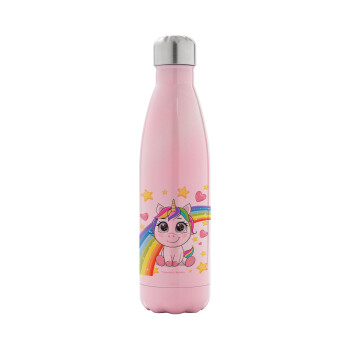 Unicorn baby με όνομα, Metal mug thermos Pink Iridiscent (Stainless steel), double wall, 500ml