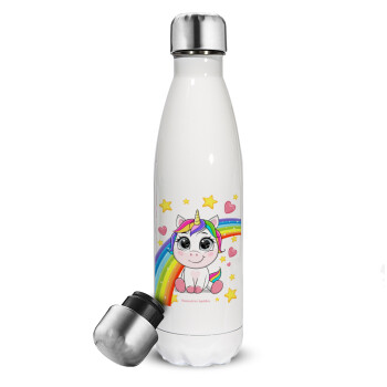 Unicorn baby με όνομα, Metal mug thermos White (Stainless steel), double wall, 500ml