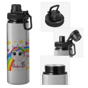 Unicorn baby με όνομα, Metallic water bottle with safety cap, 850ml aluminum