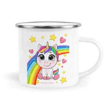 Unicorn baby με όνομα, Metallic enamel cup white 360ml