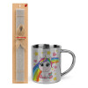 Easter Set, metallic thermal cup (300ml) & Easter aromatic flat candle (30cm) (GRAY)