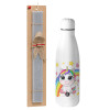 Easter Set, metallic Inox water bottle (700ml) & Easter scented flat candle (30cm) (GRAY)