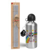 Easter Set, metallic silver aluminum water bottle (500ml) & aromatic flat Easter candle (30cm) (GRAY)