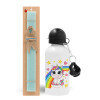 Easter Set, metallic aluminum water bottle (500ml) & scented flat candle (30cm) (TURQUOISE)