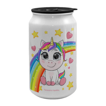 Unicorn baby με όνομα, Κούπα ταξιδιού μεταλλική με καπάκι (tin-can) 500ml