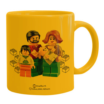 Τύπου Lego family, Κούπα, κεραμική κίτρινη, 330ml (1 τεμάχιο)