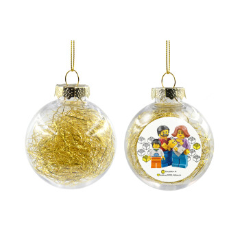 Τύπου Lego family, Transparent Christmas tree ball ornament with gold filling 8cm