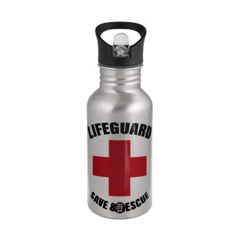 Lifeguard Save & Rescue, Water bottle Silver with straw, stainless steel 500ml