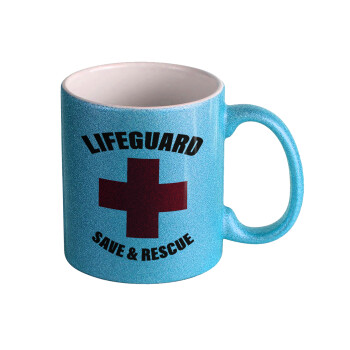Lifeguard Save & Rescue, Κούπα Σιέλ Glitter που γυαλίζει, κεραμική, 330ml