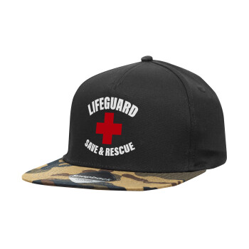 Lifeguard Save & Rescue, Καπέλο Ενηλίκων Flat Snapback Μαύρο/Παραλλαγή, (100% ΒΑΜΒΑΚΕΡΟ TWILL, ΕΝΗΛΙΚΩΝ, UNISEX, ONE SIZE)