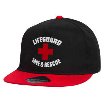 Lifeguard Save & Rescue, Children's Flat Snapback Hat, Black/Red (100% COTTON, CHILDREN'S, UNISEX, ONE SIZE)