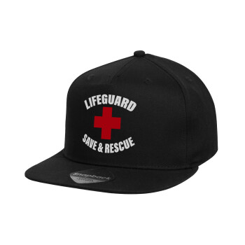 Lifeguard Save & Rescue, Children's Flat Snapback Hat, Black (100% COTTON, CHILD, UNISEX, ONE SIZE)