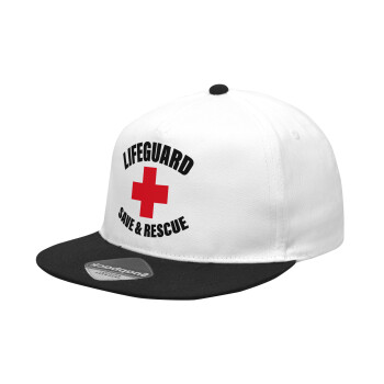 Lifeguard Save & Rescue, Καπέλο Ενηλίκων Flat Snapback Λευκό/Μαύρο, (100% ΒΑΜΒΑΚΕΡΟ Twill, ΕΝΗΛΙΚΩΝ, UNISEX, ONE SIZE)