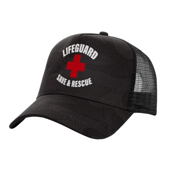 Lifeguard Save & Rescue, Adult Structured Trucker Hat, with Mesh, Dark Army (100% COTTON, ADULT, UNISEX, ONE SIZE)