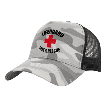 Lifeguard Save & Rescue, Adult Structured Trucker Hat, with Mesh, (Camouflage) Army Camo (100% COTTON, ADULT, UNISEX, ONE SIZE)