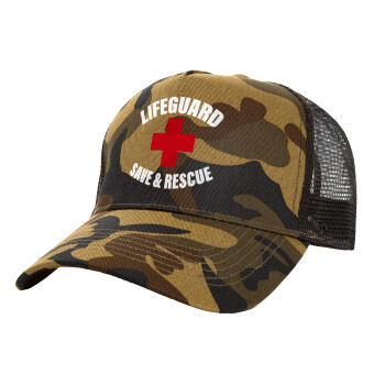 Lifeguard Save & Rescue, Adult Structured Trucker Hat, with Mesh, (Camouflage) Army (100% COTTON, ADULT, UNISEX, ONE SIZE)