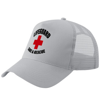 Lifeguard Save & Rescue, Adult Structured Trucker Hat, with Mesh, GRAY (100% COTTON, ADULT, UNISEX, ONE SIZE)