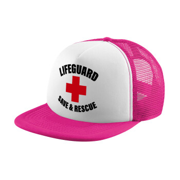 Lifeguard Save & Rescue, Child's Soft Trucker Hat with Pink/White Mesh (POLYESTER, CHILD, ONE SIZE)