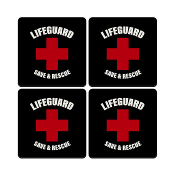 Lifeguard Save & Rescue, ΣΕΤ 4 Σουβέρ ξύλινα τετράγωνα (9cm)