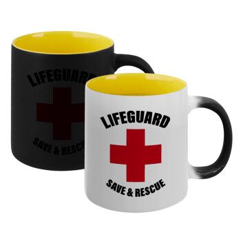 Lifeguard Save & Rescue, Κούπα Μαγική εσωτερικό κίτρινη, κεραμική 330ml που αλλάζει χρώμα με το ζεστό ρόφημα