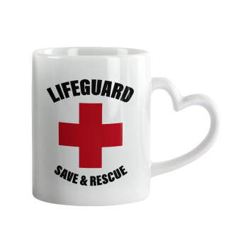 Lifeguard Save & Rescue, Mug heart handle, ceramic, 330ml