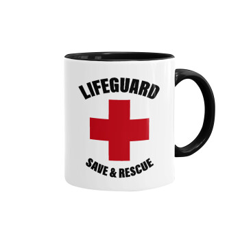 Lifeguard Save & Rescue, Κούπα χρωματιστή μαύρη, κεραμική, 330ml
