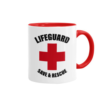 Lifeguard Save & Rescue, Mug colored red, ceramic, 330ml