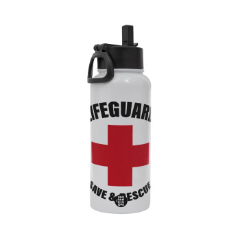 Lifeguard Save & Rescue, Metal mug thermo White with Straw and Spout Lid (Stainless steel), double wall, 950ml