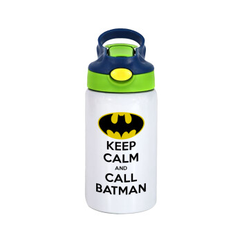 KEEP CALM & Call BATMAN, Children's hot water bottle, stainless steel, with safety straw, green, blue (350ml)