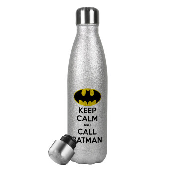 KEEP CALM & Call BATMAN, Metallic Glitter Silver Thermos Flask (Stainless steel), double-walled, 500ml