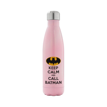 KEEP CALM & Call BATMAN, Μεταλλικό παγούρι θερμός Ροζ Ιριδίζον (Stainless steel), διπλού τοιχώματος, 500ml