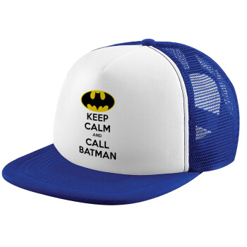 KEEP CALM & Call BATMAN, Child's Soft Trucker Hat with Blue/White Mesh (POLYESTER, CHILD, ONE SIZE)