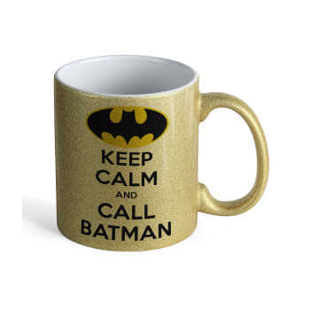 KEEP CALM & Call BATMAN, Κούπα Χρυσή Glitter που γυαλίζει, κεραμική, 330ml