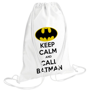 KEEP CALM & Call BATMAN, Backpack pouch GYMBAG white (28x40cm)