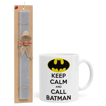 KEEP CALM & Call BATMAN, Πασχαλινό Σετ, Κούπα κεραμική (330ml) & πασχαλινή λαμπάδα αρωματική πλακέ (30cm) (ΓΚΡΙ)