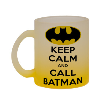 KEEP CALM & Call BATMAN, Κούπα γυάλινη δίχρωμη με βάση το κίτρινο ματ, 330ml