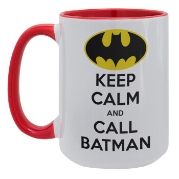 KEEP CALM & Call BATMAN, Κούπα Mega 15oz, κεραμική Κόκκινη, 450ml