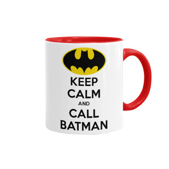 KEEP CALM & Call BATMAN, Κούπα χρωματιστή κόκκινη, κεραμική, 330ml