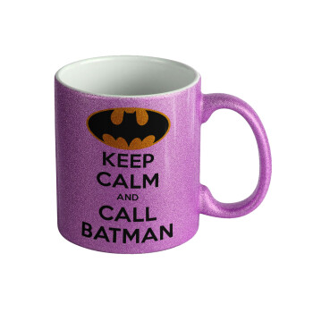 KEEP CALM & Call BATMAN, Κούπα Μωβ Glitter που γυαλίζει, κεραμική, 330ml