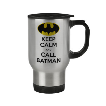 KEEP CALM & Call BATMAN, Κούπα ταξιδιού ανοξείδωτη με καπάκι, διπλού τοιχώματος (θερμό) 450ml