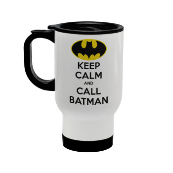 KEEP CALM & Call BATMAN, Stainless steel travel mug with lid, double wall white 450ml