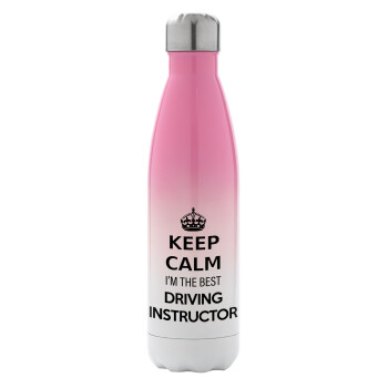 KEEP CALM I'M THE BEST DRIVING INSTRUCTOR, Metal mug thermos Pink/White (Stainless steel), double wall, 500ml