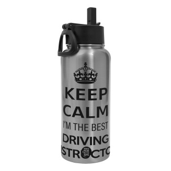 KEEP CALM I'M THE BEST DRIVING INSTRUCTOR, Metal mug thermo Silver with Straw and Spout Lid (Stainless steel), double wall, 950ml