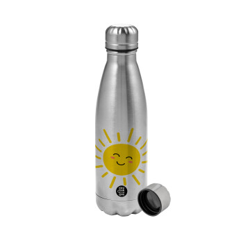 Happy sun, Metallic water bottle, stainless steel, 750ml