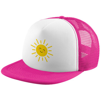 Happy sun, Adult Soft Trucker Hat with Pink/White Mesh (POLYESTER, ADULT, UNISEX, ONE SIZE)