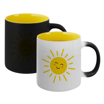 Happy sun, Κούπα Μαγική εσωτερικό κίτρινη, κεραμική 330ml που αλλάζει χρώμα με το ζεστό ρόφημα (1 τεμάχιο)