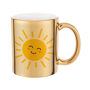 Happy sun, Κούπα κεραμική, χρυσή καθρέπτης, 330ml