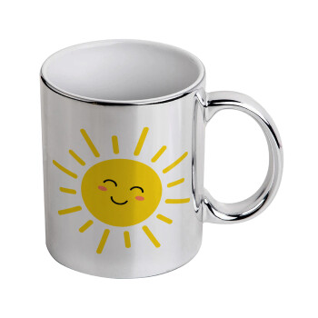 Happy sun, Κούπα κεραμική, ασημένια καθρέπτης, 330ml