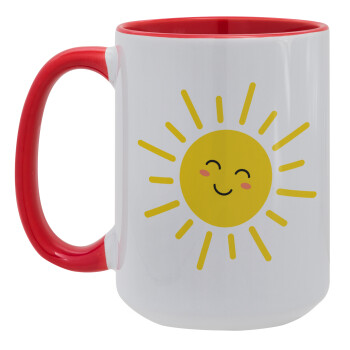 Happy sun, Κούπα Mega 15oz, κεραμική Κόκκινη, 450ml